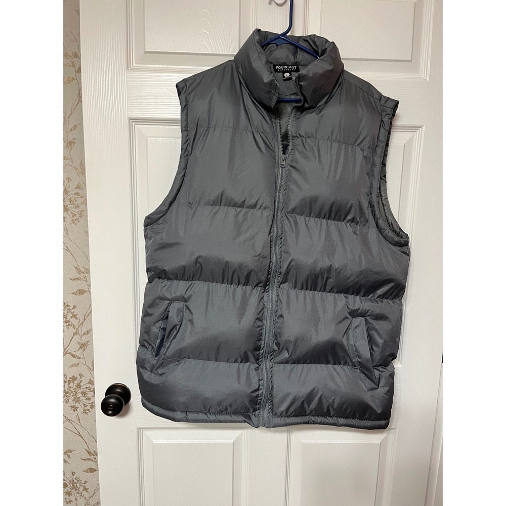 FOURCAST OUTERWEAR Puffer Vest Mens Size L Gray Full Zip Sleeveless Jacket